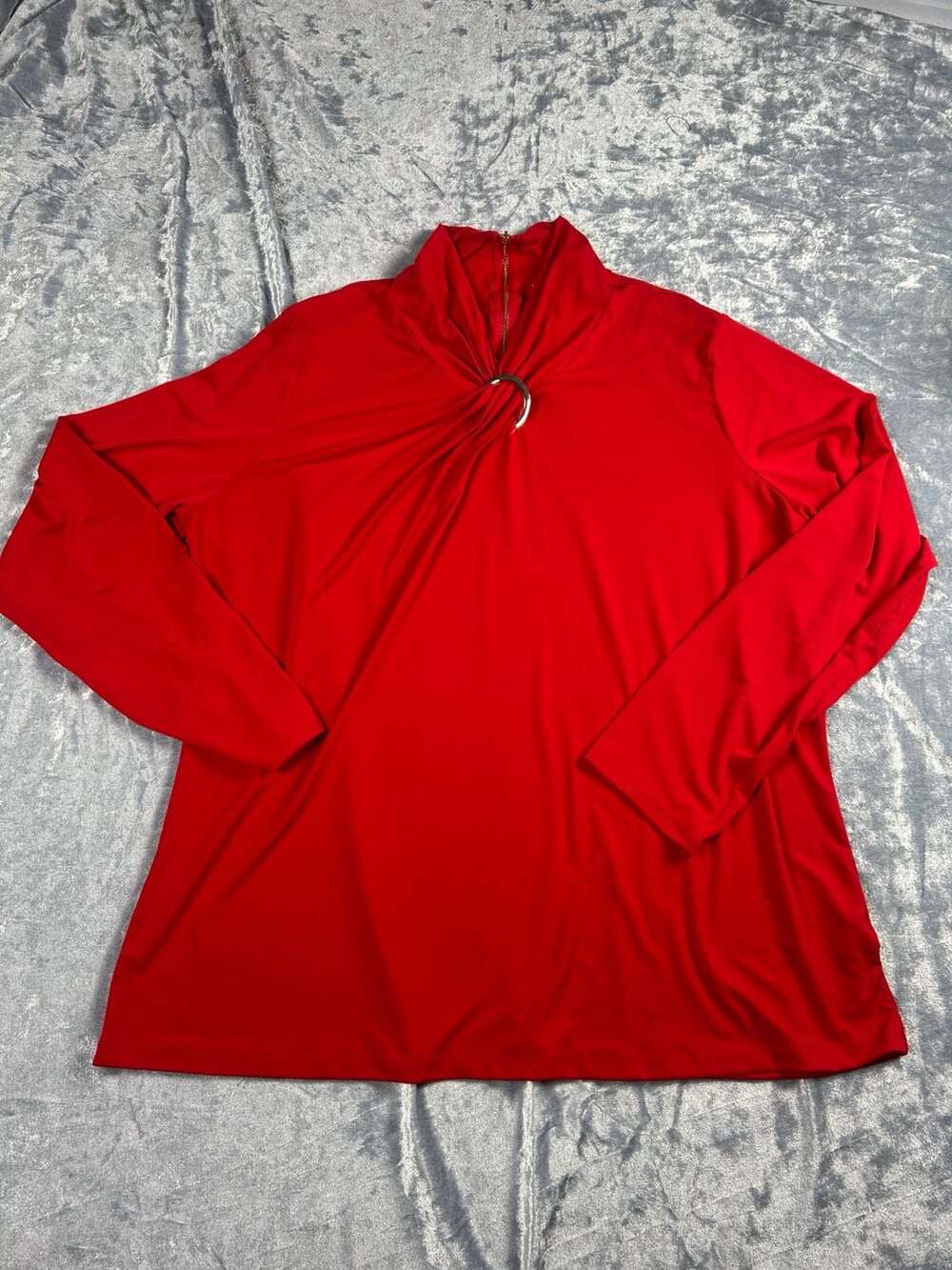 Liz Claiborne Women's Red Long Sleeve Blouse Cowl Mock Neck Size XXL